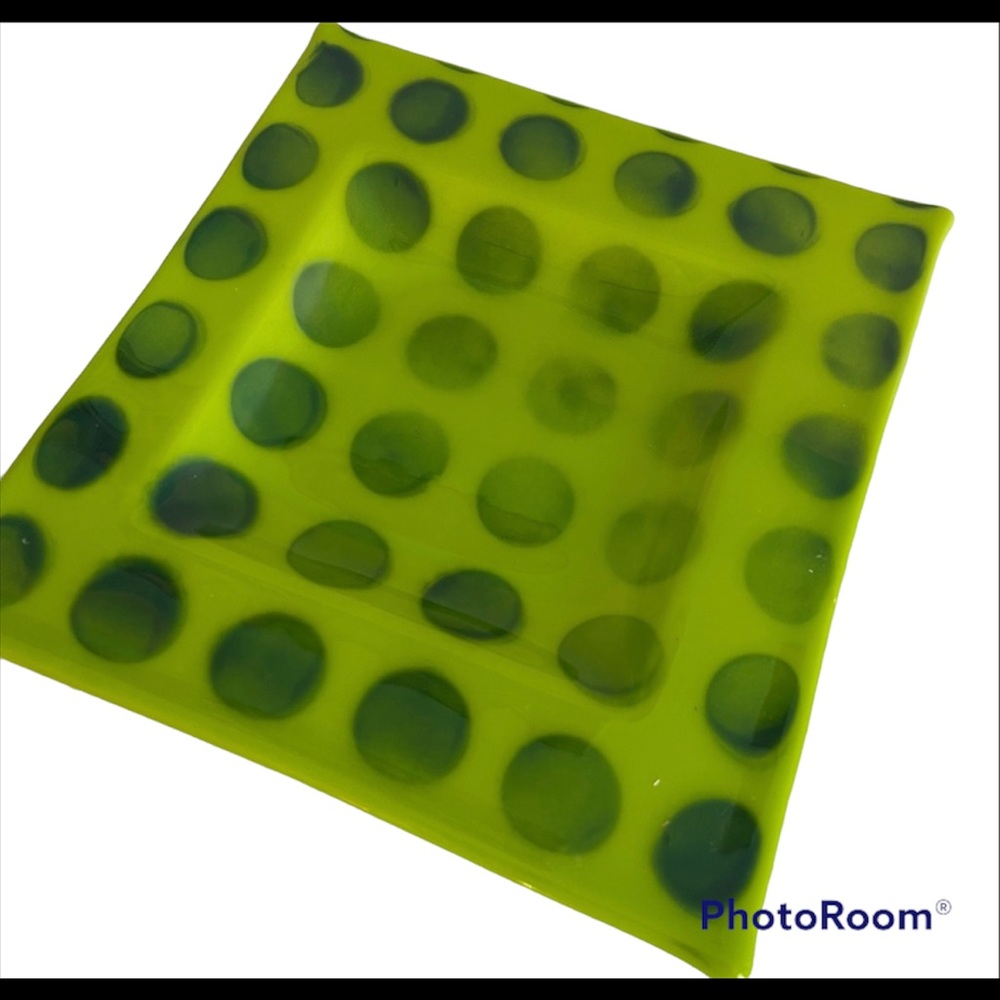 Art Glass Polka Dots Art Glass Plate Green Spring Green